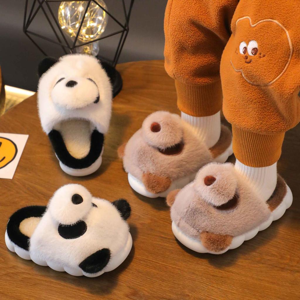New Cute Panda Slippers Children's Designer Kids Funny Slides Indoor Home Shoes Boy Girl Furry Mules Winter Warm House Shoes