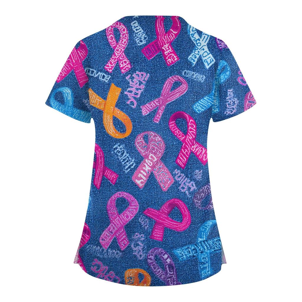 Dámská móda V-výstřih Krátký rukáv Kombinézy Kapsa s dvojitou vrstvou Tištěná trička Oblečení