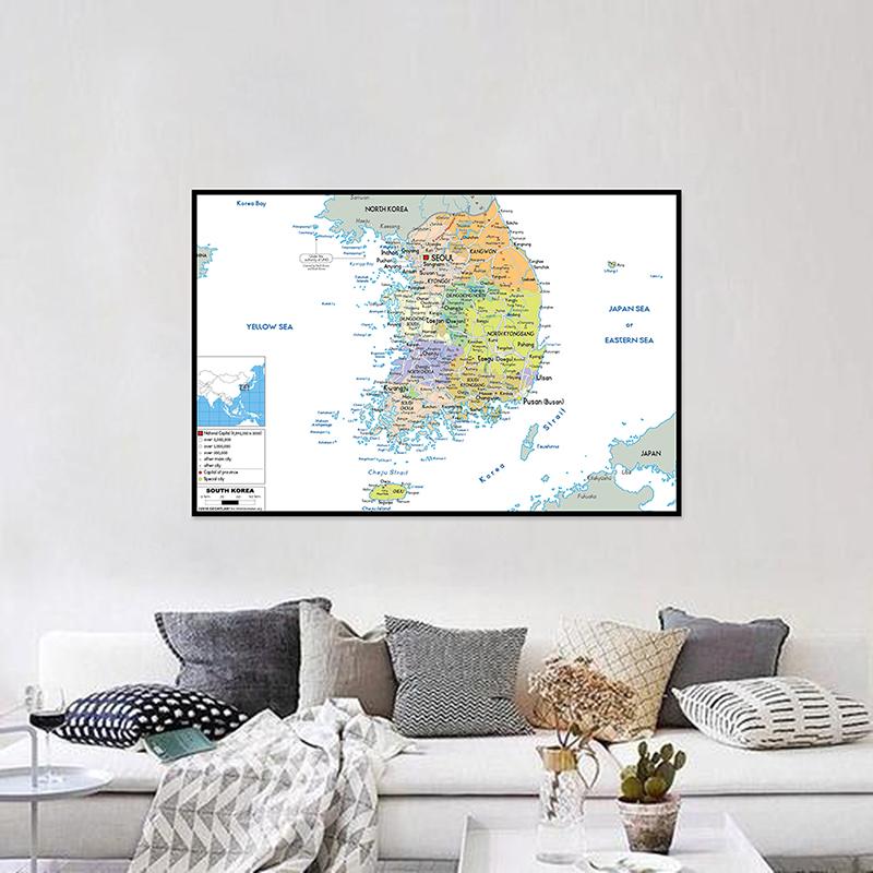 English Map South Korea Map Administrative Map Canvas Painting Living Room Home Decoration Children School Supplies