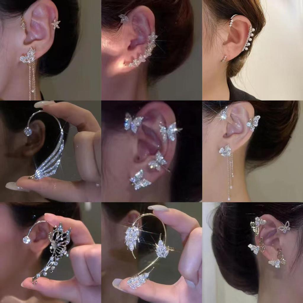 Korean Dongdaemun Star Tassel Snowflake Butterfly Ear Cuff Clip, No Piercing Required, 2025 Design.