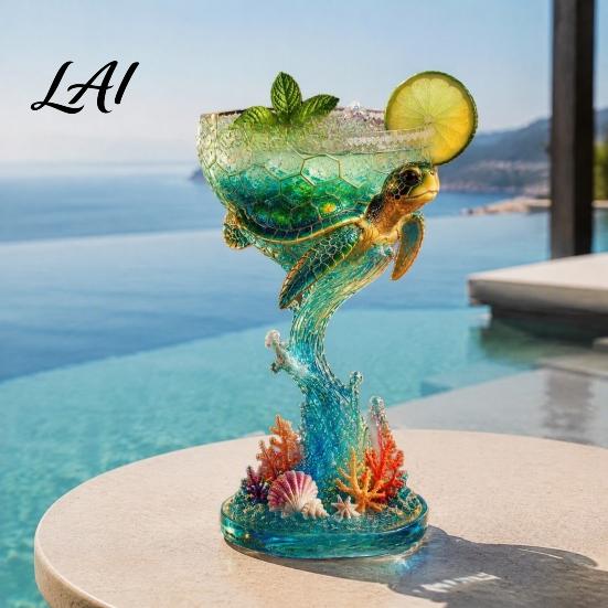 Immersive Beach Themed Bar Decor 3D Tropical Ocean Theme Glass Cup Resin Art Parrot And Unique Birthday Gifts for Collectors Turtle Design,