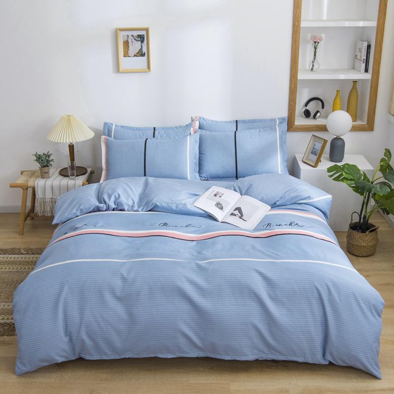 Live Stream Thickened Platinum Cotton Sanded Four-piece Set, Bed Sheet Quilt Cover, Student Dormitory Three-piece Set, Bedding