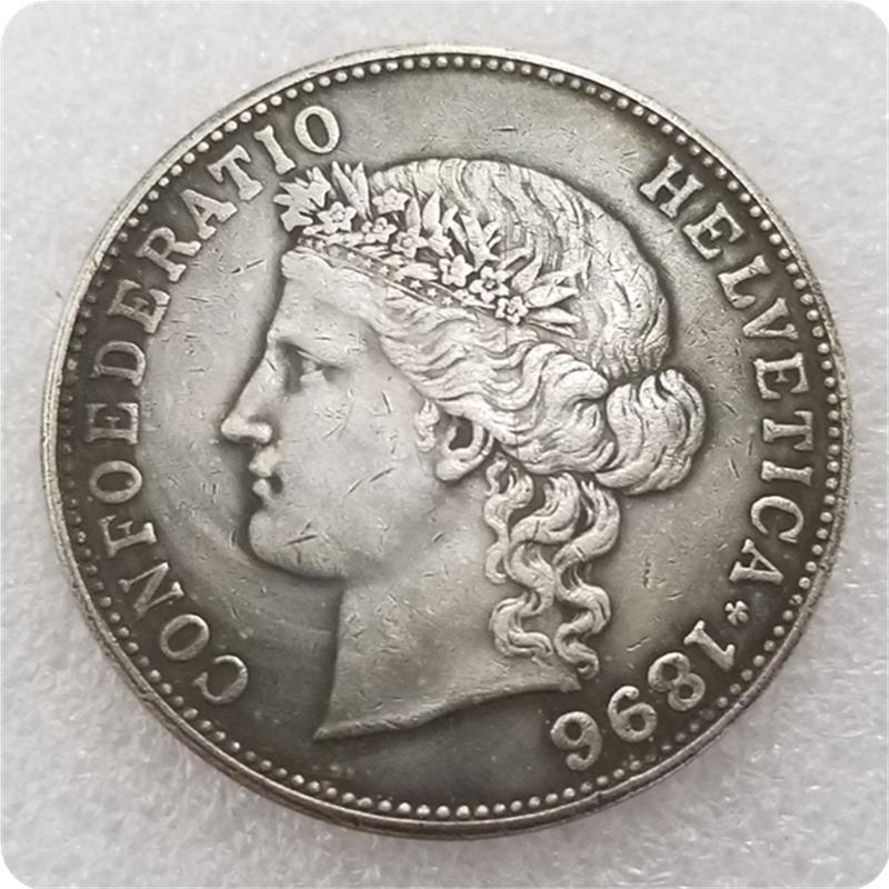 1896-B Swiss Antique Brass Silver-Plated Commemorative Coin Dollar No