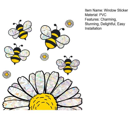 Spring Summer Bee Sunflower Window Sticker Prism Suncatcher Glass Window Cling Reusable Static Decals for Shop Home Office School Decor