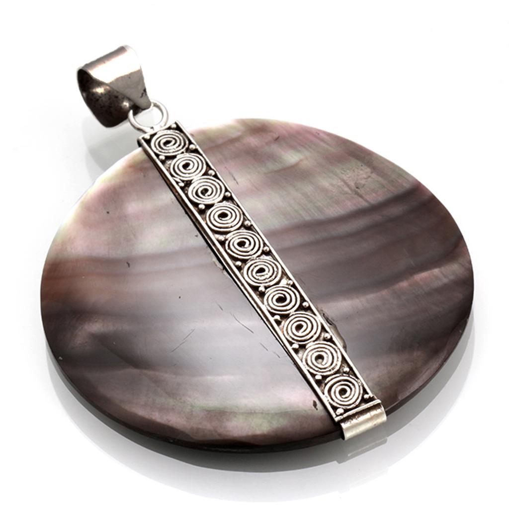 Les Trésors De Lily [R4551] - Artisan Silver Pendant 'Wisdom' Aged Silver Mother-of-pearl Gray - 40 Mm