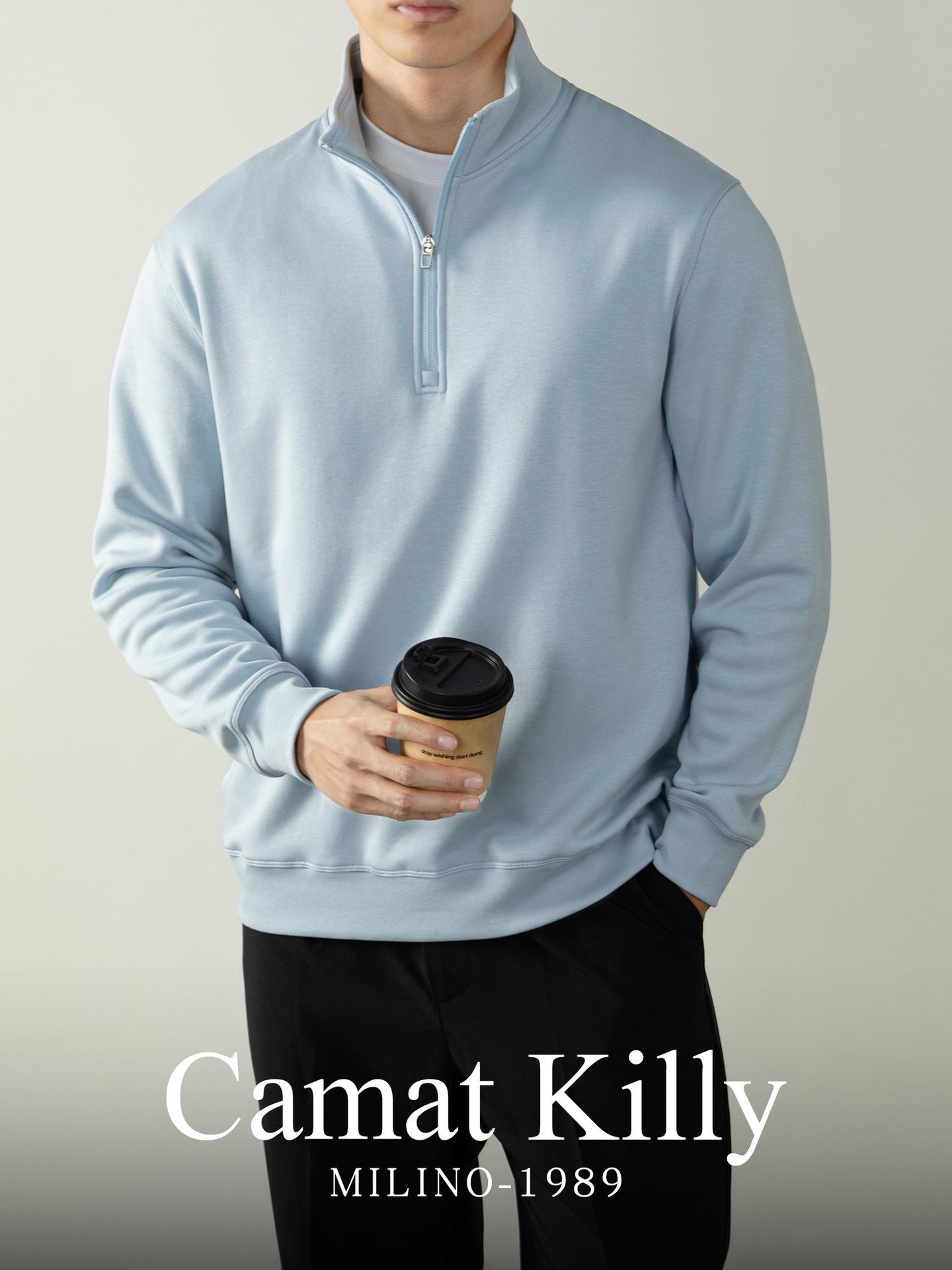 

CamatKilly Men s Cashmere Half-Zip Hoodie: Warm, Soft, Stand-up Collar for Autumn/Winter Golf & Outdoor Activities L