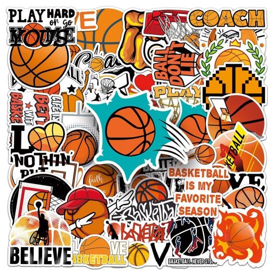 Trendy Sports Gifts 50Pcs Basketball Graffiti Stickers, Cool Cartoon Sport Themed Stationery Storage Box Decor Waterproof Decals for Skateboard,