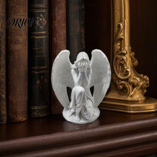 Living Room Angel Decoration 3D Printed Figurine, Small Crouch Tabletop Ornament, Statue White Winged Sculpture for Home Garden Decor Decorative