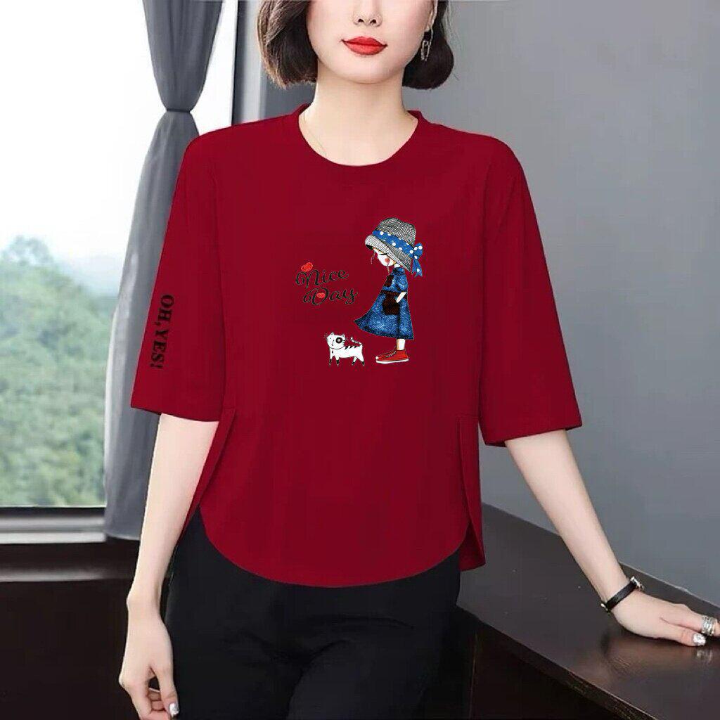 Stylish Printed Seven-Sleeve Women’s T-Shirt: Flattering, Versatile, Age-Defying Casual Wear
