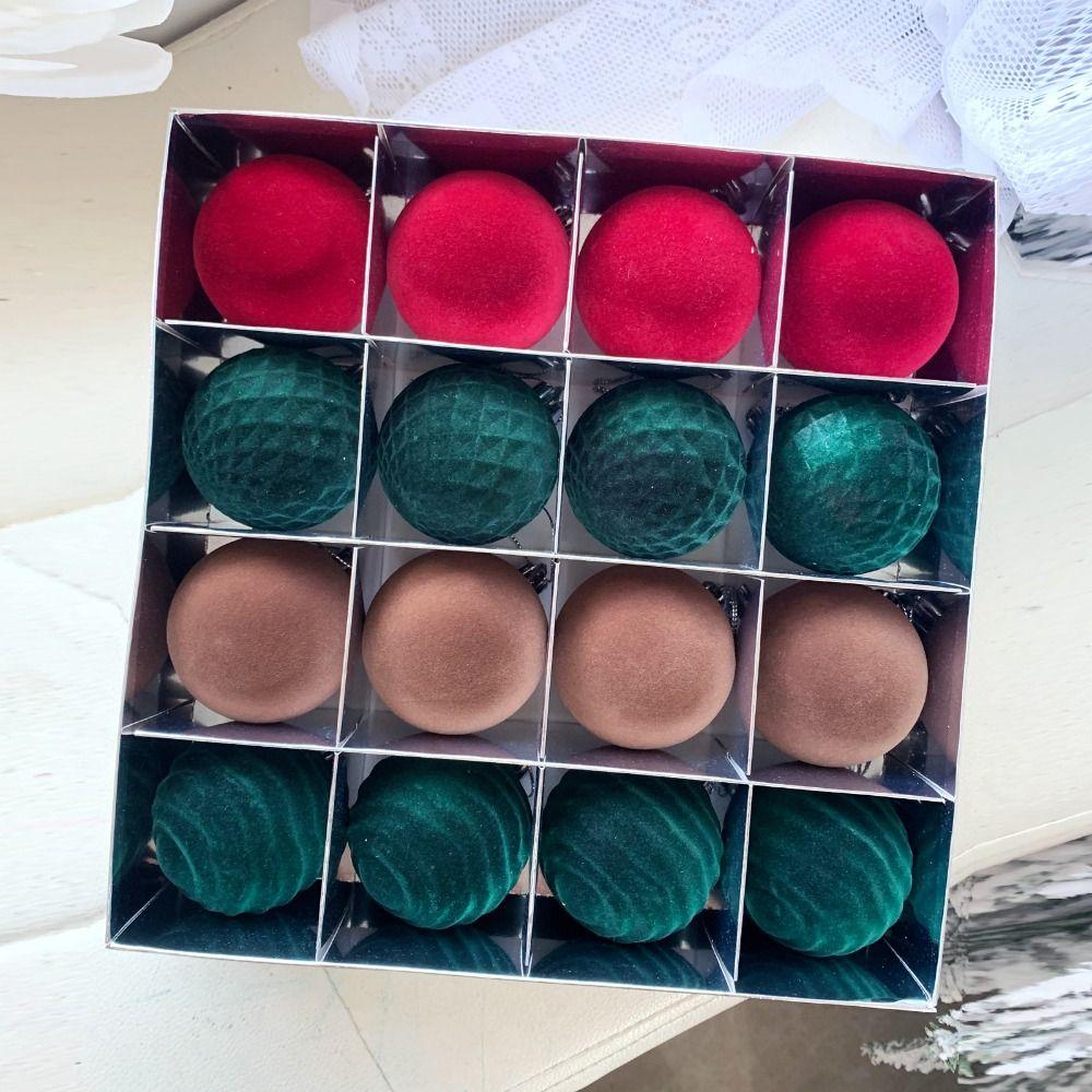 16pcs Shatterproof Christmas Hanging Balls Flocking Xmas Tree Ornaments New Year Gift