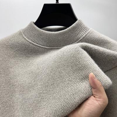 Heavy Fleece Thickened Men'S Winter Mid-Neck Warm Chenille Knitted Sweater Integrated Fleece Thick Backing Sweater