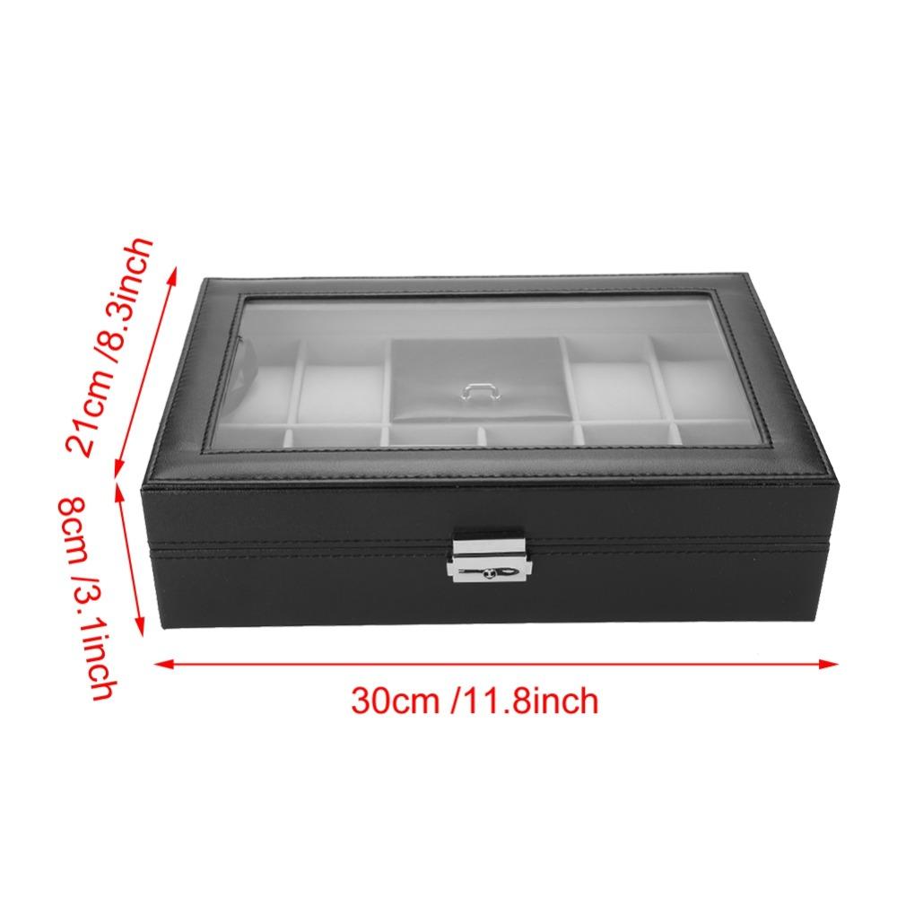 Secure Leather Watch Box Glass Window Key Lock Jewelry Box 8 Slots Gray Flannel Watch Case Personal Use