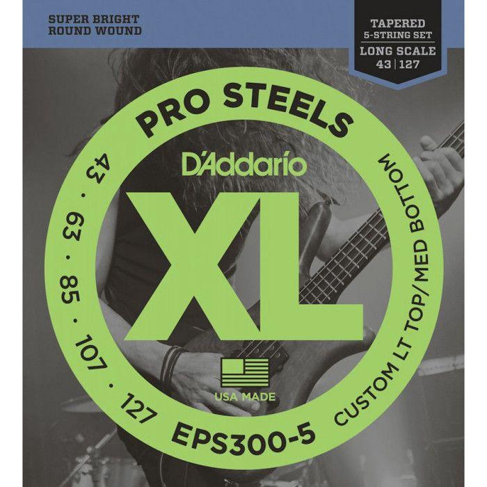 Jeu de 5 cordes D'Addario EPS300-5 Pro Steels Long Scale Custom LT Top - Med Bottom pour guitare basse 43-127 - Guitare basse -