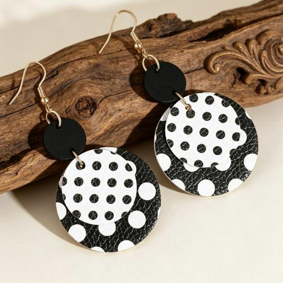 Classic Black & White Polka Dot Dangle Earrings: Bold, Retro Design with Large, Eye-Catching Style