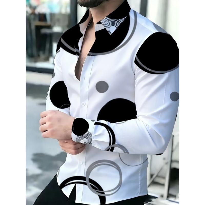 Men's Polka Dot Collar Long Sleeved Shirt Casual Shirt European and American Trend Daily Commuting Formal Top
