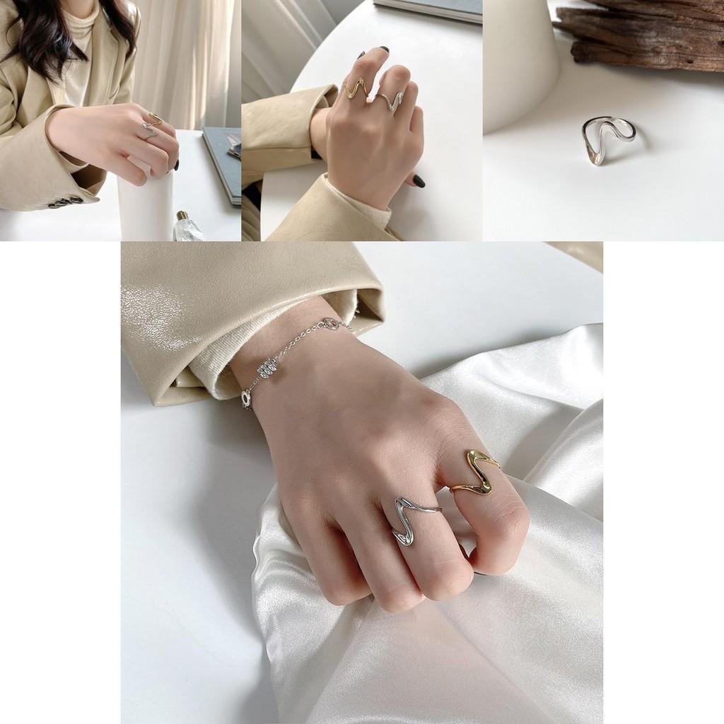 Silver S925 Distinctive Ring For Women In Korean Trendy Style With Adjustable Wave Design Triangle