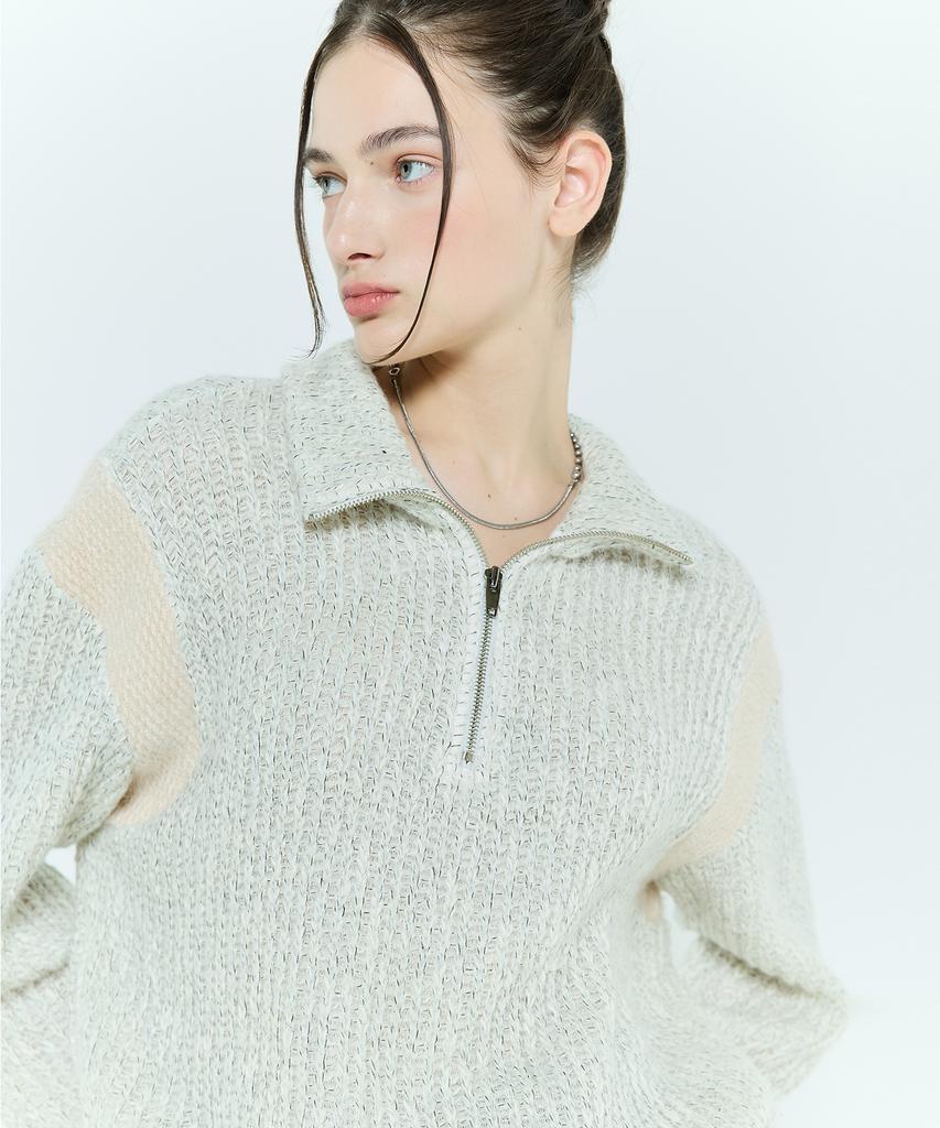 LARTIGENT L6 Colorblock Half Zip Knit(Cream)