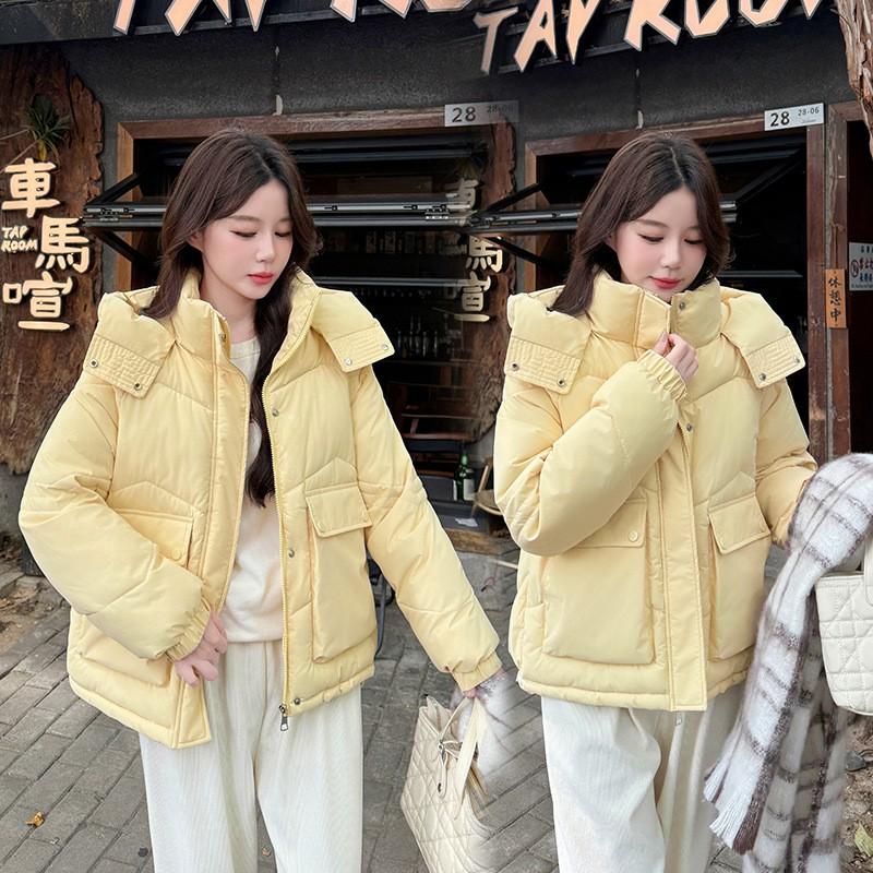 Womens Loose Short Hooded Cotton Coat 2026 Fall Winter Solid Color Casual Jacket With Pockets
