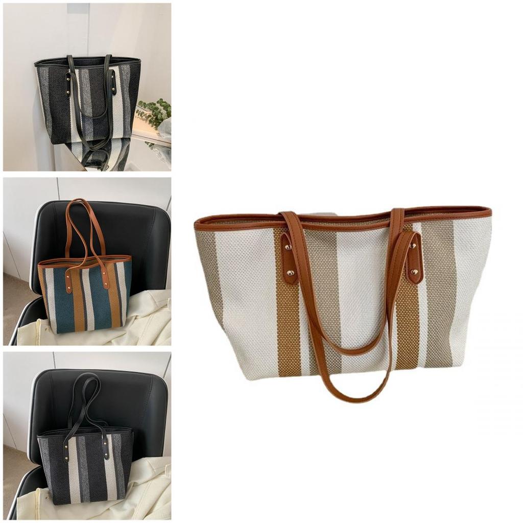 Large Capacity Striped Shoulder Bag Women Summer 2023 New Trendy Fashion Handbag Casual Tote Bag