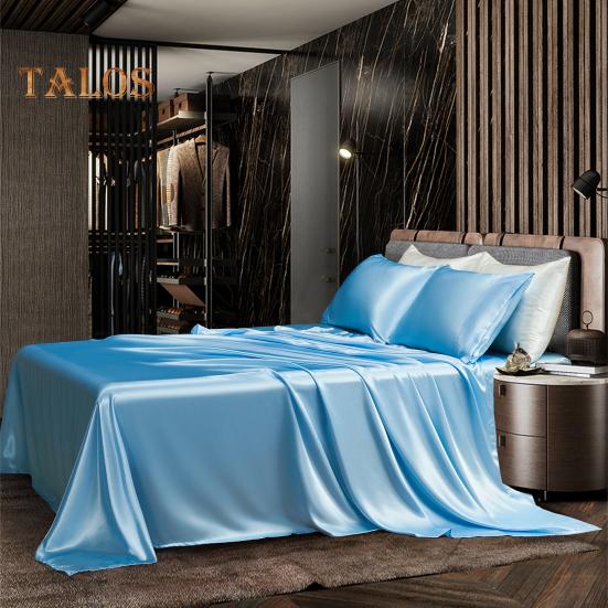 Solid Color Satin Sheet Glossy Bed Sheet Pillowcases Wrinkle-Free Cooling Silky Fitted Sheet Pillow Cover for Twin Full Queen King Size