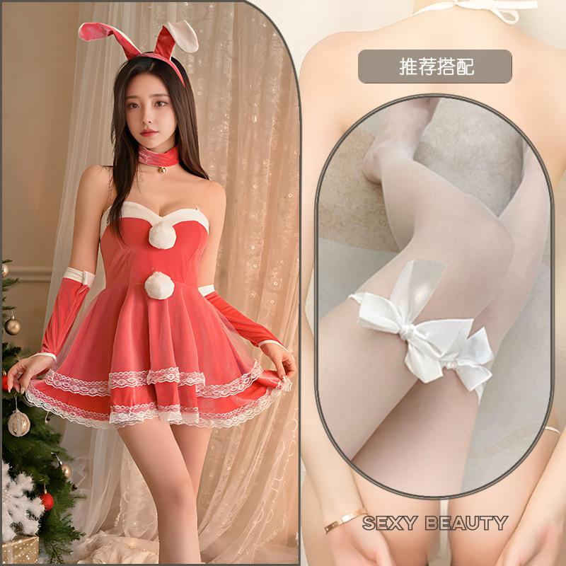 Sexy lingerie christmas dress velvet tube top dress girl sleeve bunny uniform suit women