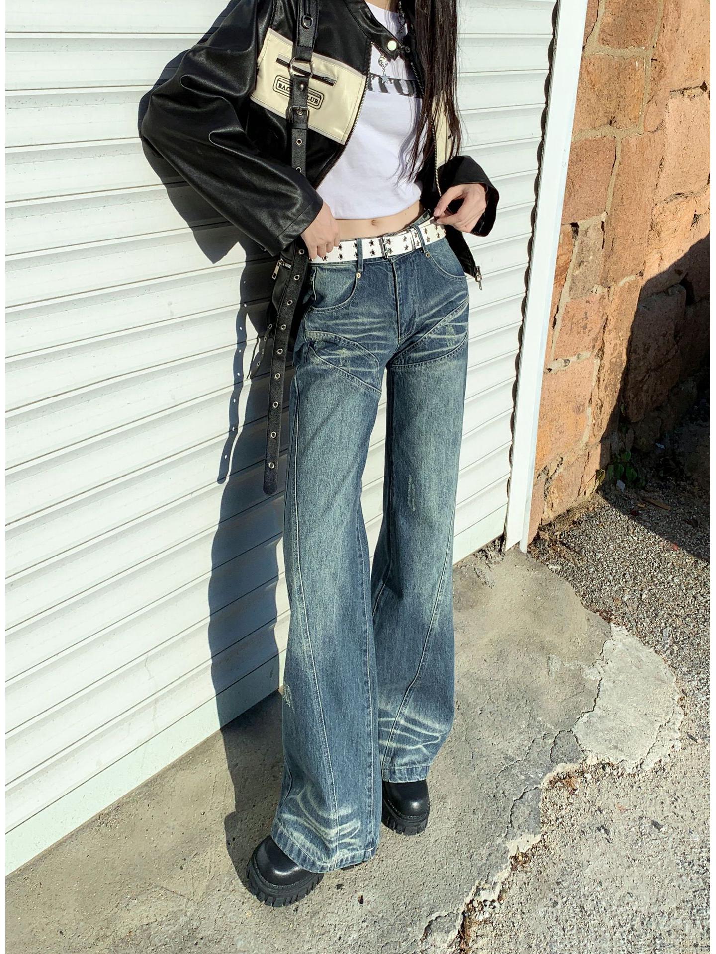 

Women s 2024 Spring American Retro High-Waisted Micro-Flare Jeans - Slimming, Straight, and Flared Floor-Length Pants M