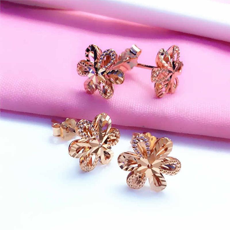 Purple Gold-Plated Rose Gold Car Flower Flower Hollow Shiny Earrings Sweet Gold Stud Earrings For Women