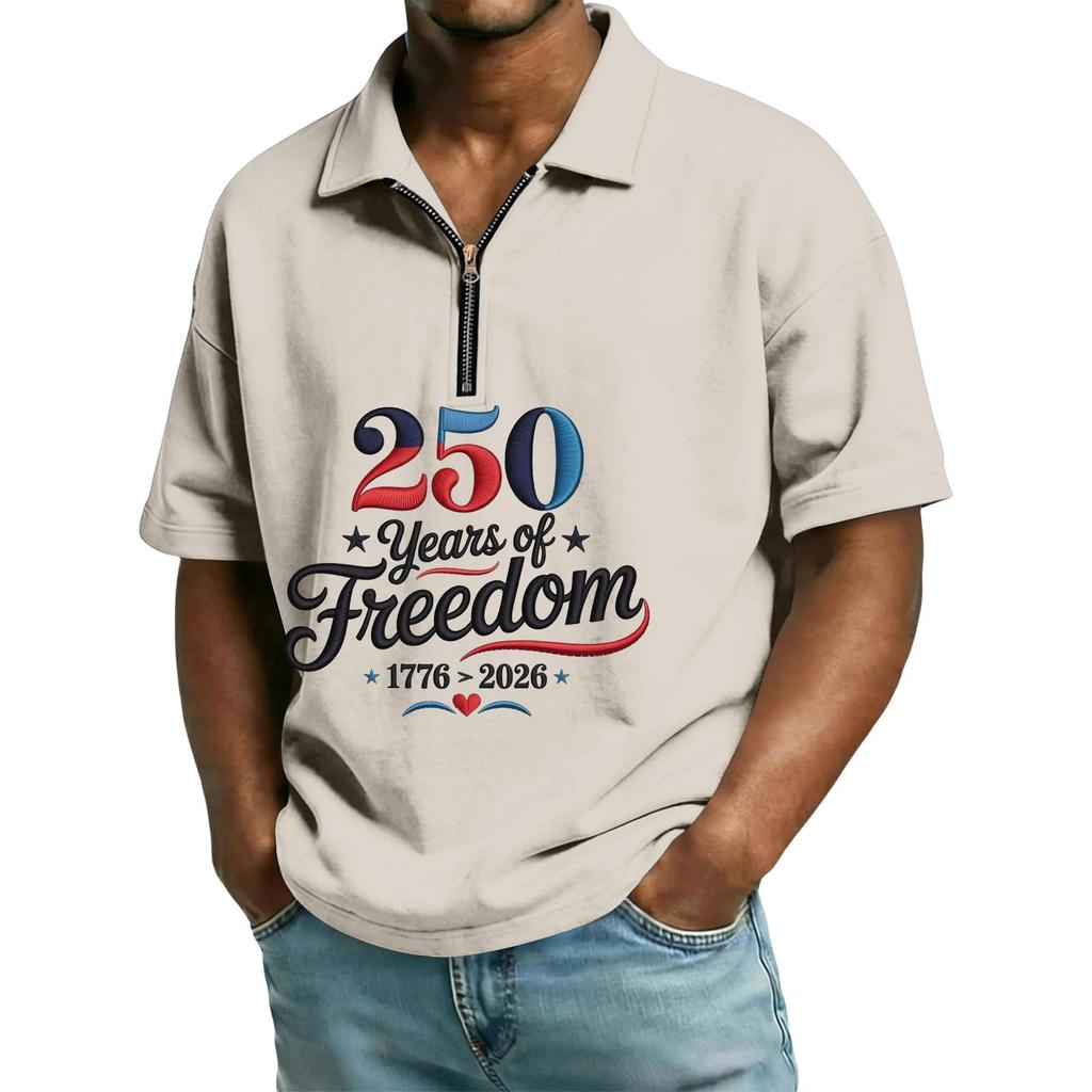 Men's Casual Loose American Independence Day Printed T-shirt Lapel Short Sleeve Daily Tops