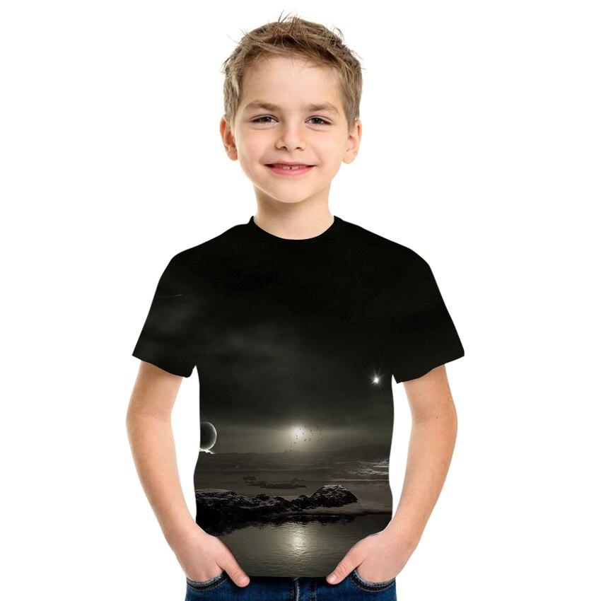 Letnia koszulka dziecięca kosmiczna gwiaździste niebo z nadrukiem 3d Harajuku Koszulka z krótkim rękawem