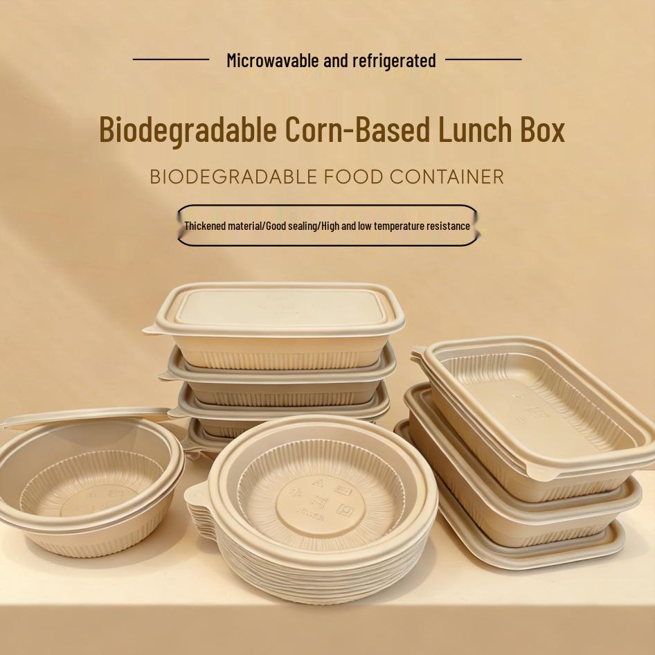 Eco-Friendly Cornstarch Takeout Box: Leak-Proof, Microwaveable, Refrigerable, Disposable 500ml Disposable Lunch Box [100 sets]