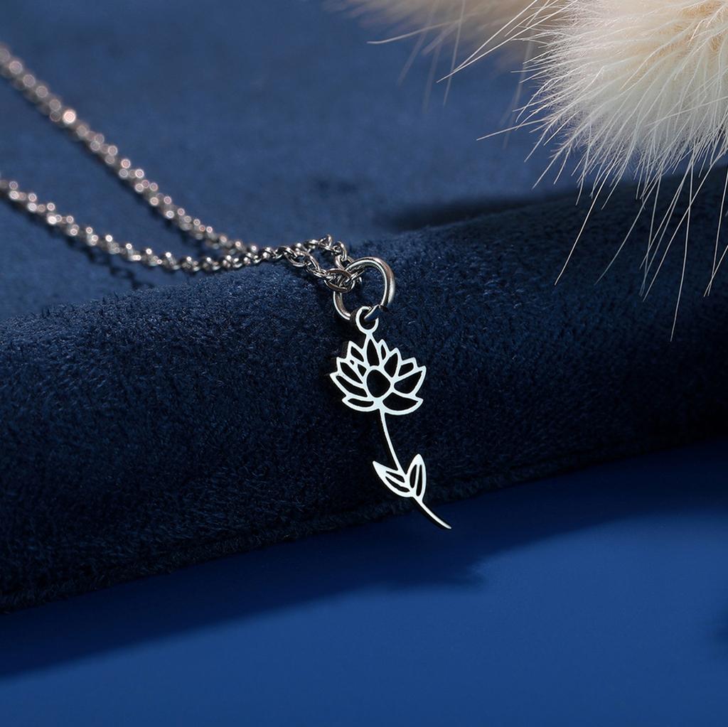 Kinitial Birth Flower Necklaces For Women Girls Stainless Steel 12 Month Flower Necklaces Birthday Jewelry Gift
