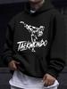 American Western Style Unisex Autumn Winter Print Hooded Long Sleeve Sweatshirt, Taekwondo Dynamic Lines Character Print Hoodie, Passionate Martial Ar