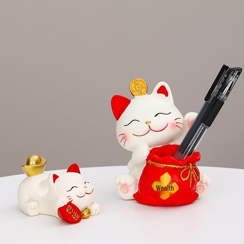 Lucky Cat Resin Mobile Holder - Cute Office Desktop Decoration Gift