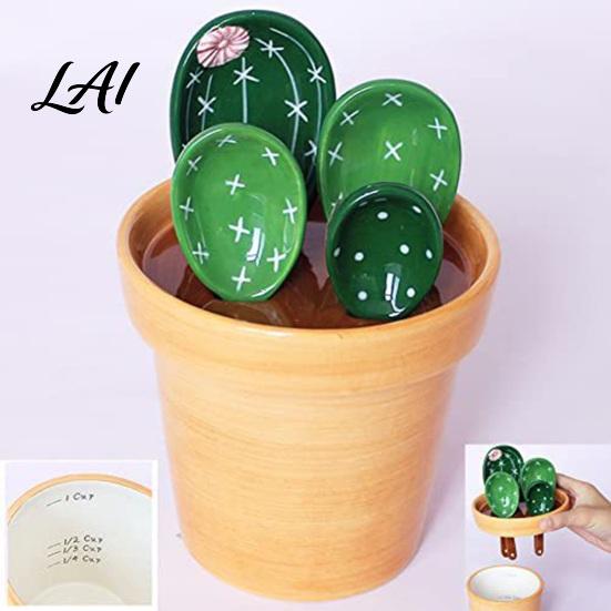 Keukengerei Cadeauset 4 Stuks Bloemen Maatlepels Set Keramische Stapelbare Bekers