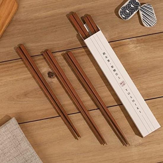 Yoshiki Wooden Workshop Chopsticks Dishwasher Safe Stylish Rosewood Set 5 Pairs 22.5cm Non-Slip Adults Children Bento Box Guest Use Eco-Friendly