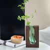 Wooden Glass Vase Transparent Flower Pot Desktop Ornament Hydroponic Flower Holder  Office