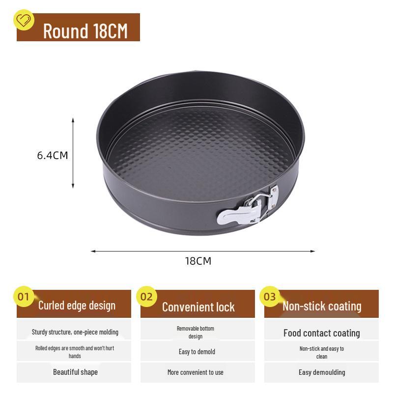 Non-stick Square, Round & Heart Cake Molds with Removable Bottom & Buckle