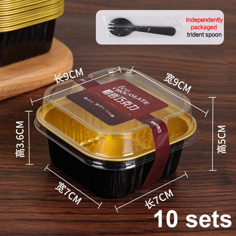 

10/20Sets Black Gold Cake Cups Aluminum Foil Cake Box With Lids Spoons Mousse Dessert Packaging Boxes Baking Molds Party Favors 10pcs