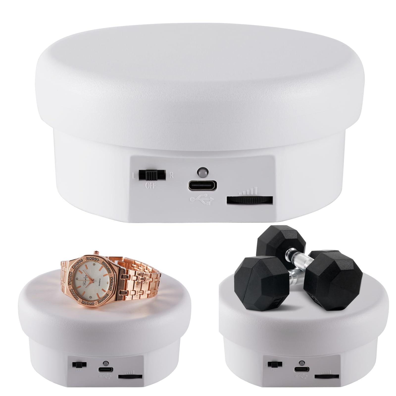 

12cm Electric Rotating Display Stand Jewelry 360-Degree Photography Adjustable Speed Turntable White
