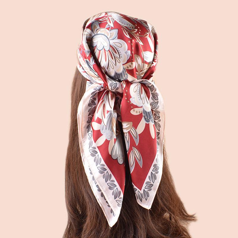 Luxury Floral Silk Square Scarf Women Soft Satin Kerchief Hairband Neckerchief Head Hijab Lady Headband Foulard Bag Ribbon 70Cm