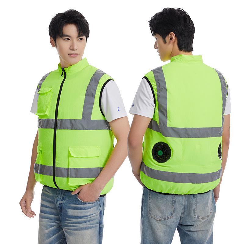 Vestă de lucru răcoritoare pentru exterior pentru bărbați, cu benzi reflectorizante și ventilator - Aer condiționat de vară pentru salubritate și administrația drumurilor.