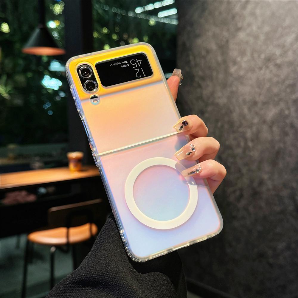 Applicable To Zflip5 Mobile Phone Case Folding and Colorful Samsung Galaxy Zflip4 Transparent Shell Gradient Magnetic Case
