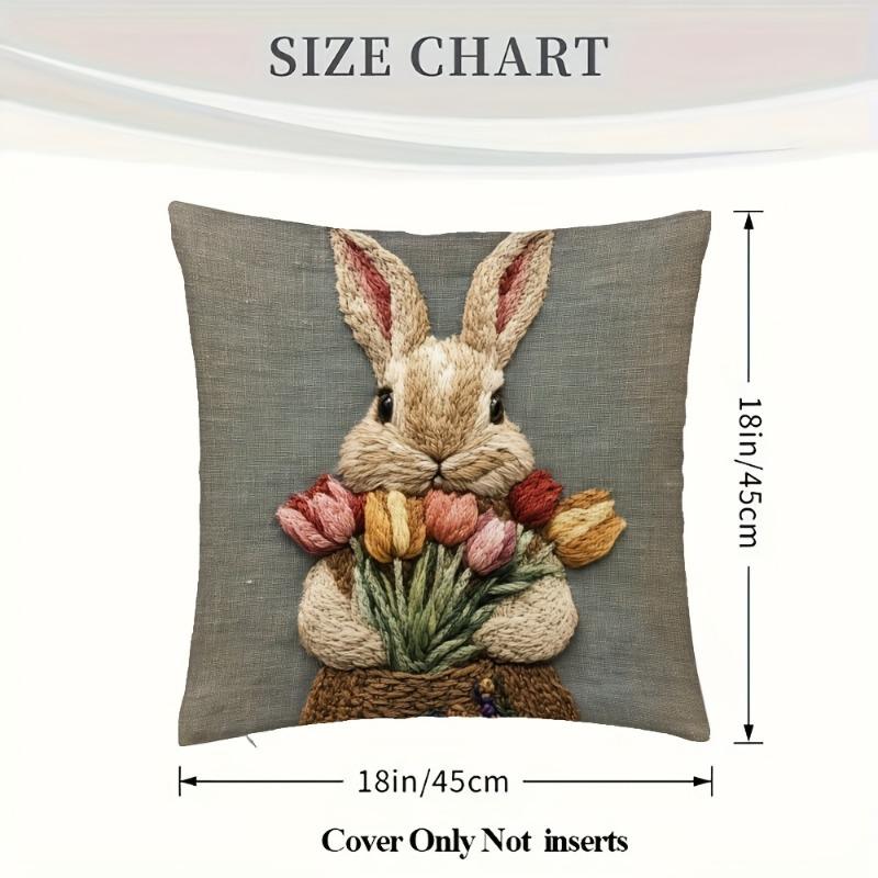 Rabbit With Tulips Throw Cushion Covers Chair Living Room Pillowcase Cozy Zipper Sofa Pillow Covers Bedroom Indoor Home Decor