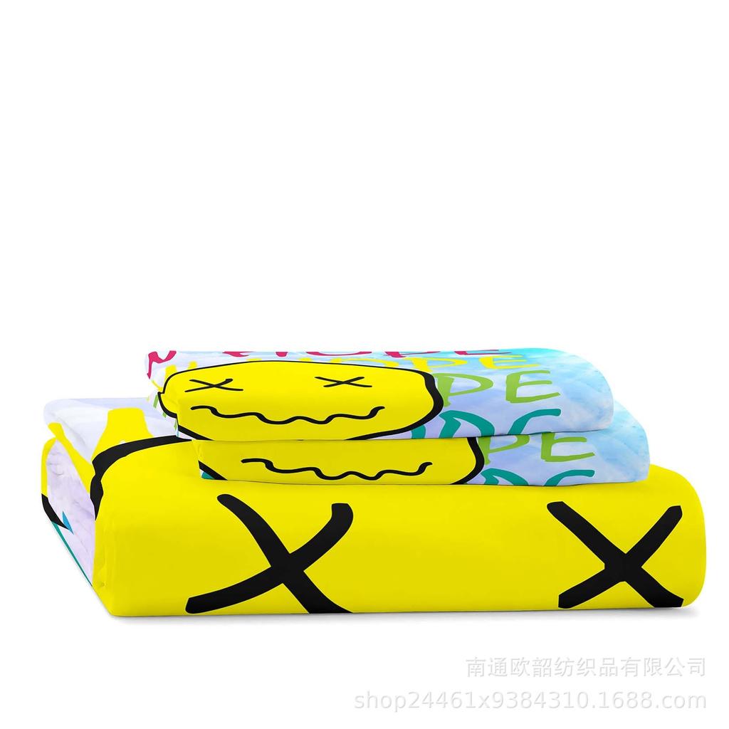 Heiß verkaufte 3D Digitaldruck Hip-Hop Graffiti Smiley Gesicht Bettwäsche Kissenbezug Bettbezug Dreiteiliges Set