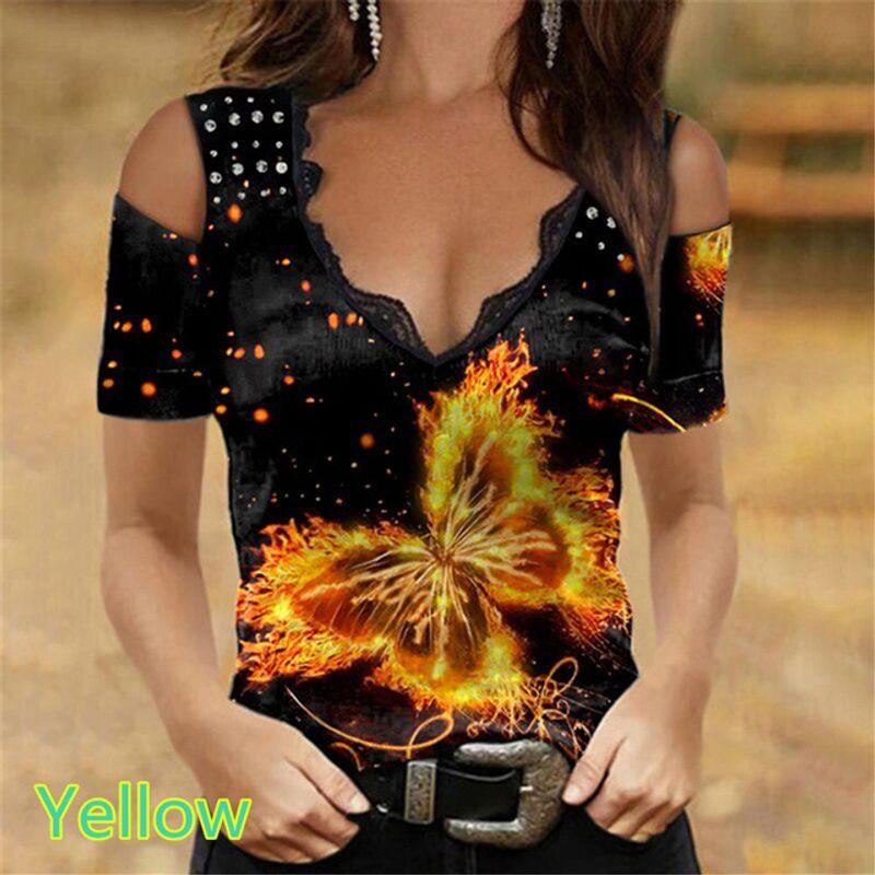 

Футболка с открытыми плечами, V-образным вырезом и длинными рукавами Футболка с открытыми плечами, V-образным вырезом и длинными рукавами с принтом Yellow M