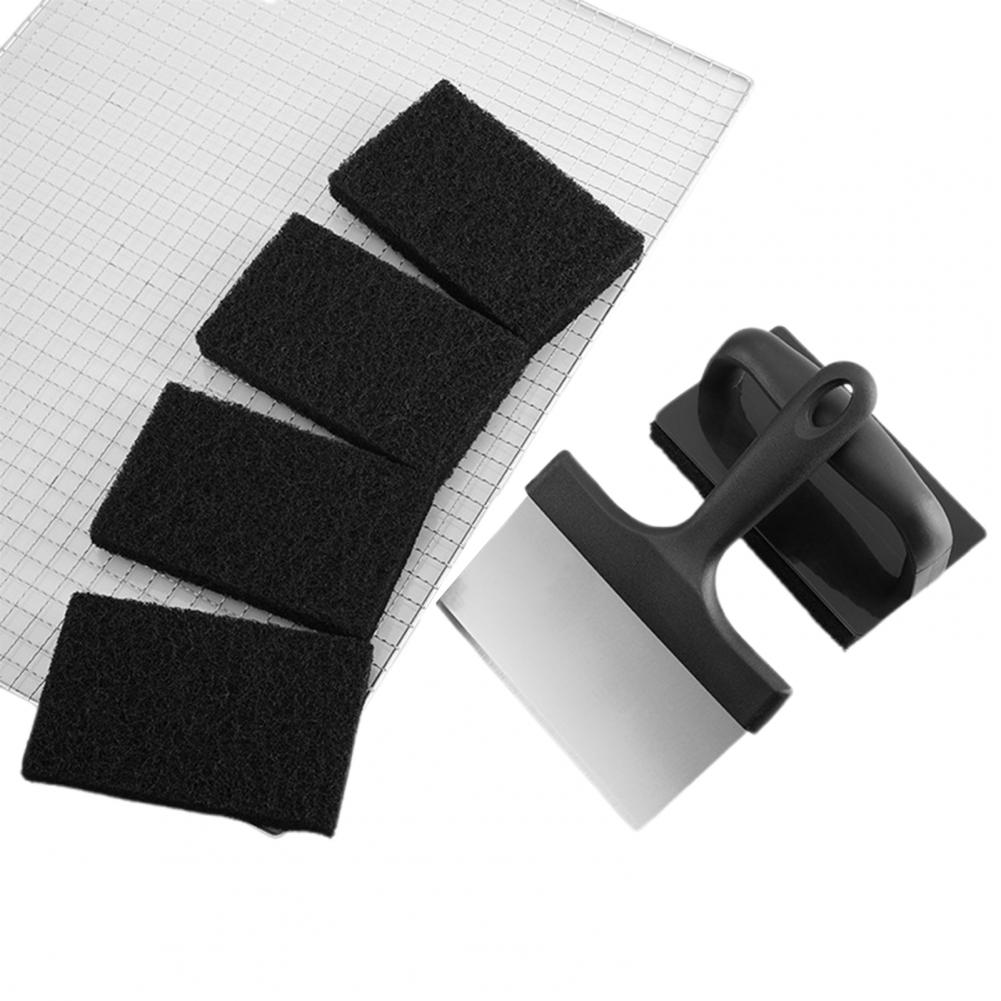 1 Zestaw Skrobaków do Grilla Wytrzymały Stal Nierdzewna Skrobak do Jedzenia Ze Gąbkami Skrobak do Płyty Grzewczej Zapobiegający Oparzeniom i Szczotka do Płyty Grzewczej