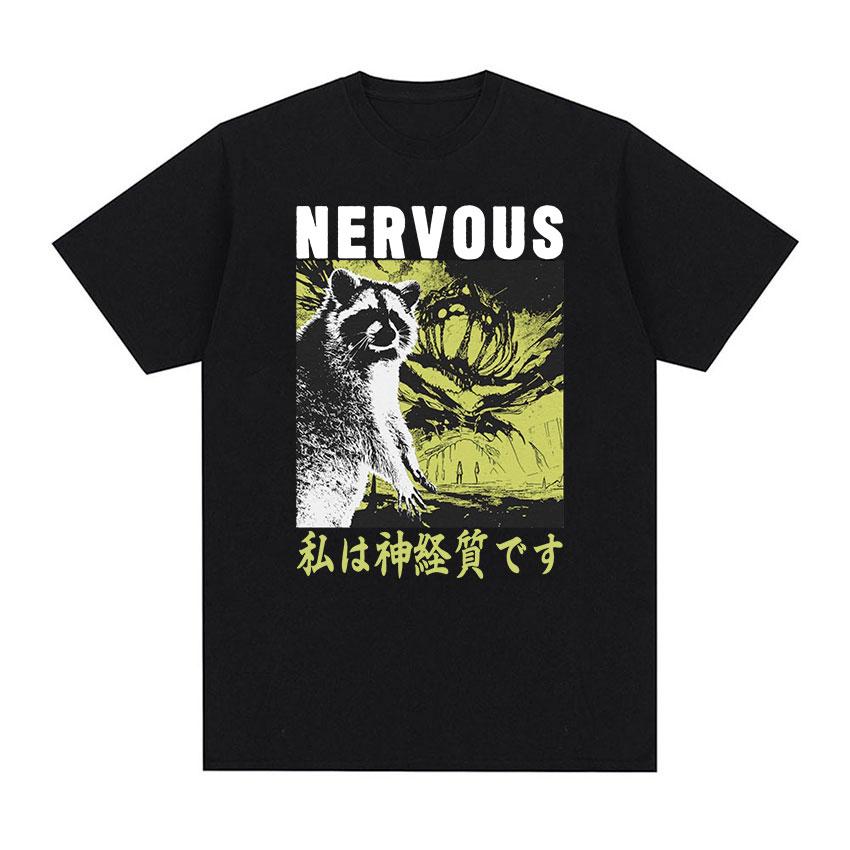 

Забавная футболка с японским рисунком енота, мужские модные футболки высокого качества в стиле ретро, ​​футболка большого размера из 100% хлопка, уличная одежда