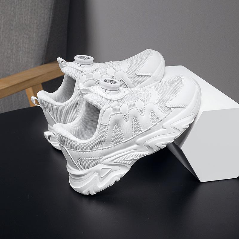 Children's little white shoes 2025 autumn new boys and girls leather sneakers medium and older children's mesh non-slip running shoes tide