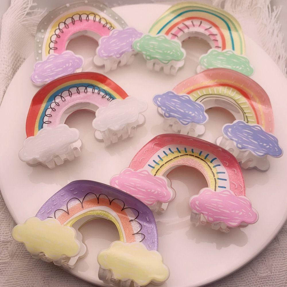 Clip Geometric Half-moon Shape Acrylic Women Hair Clip Cloud Rainbow Hair Claw Printing Hairpins