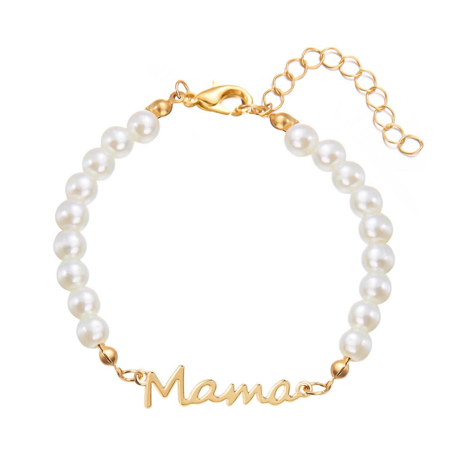 

Mother s Day Mama Letter Jewelry Set, Imitation Pearl Necklace Bracelet, Daily Fashion Gift for Mom